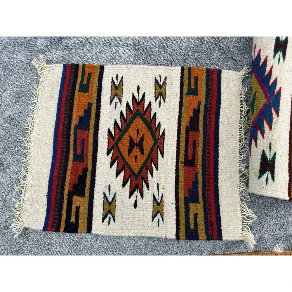 Handwoven Aztec Beige Wool Southwestern Design Placemats 20x16
